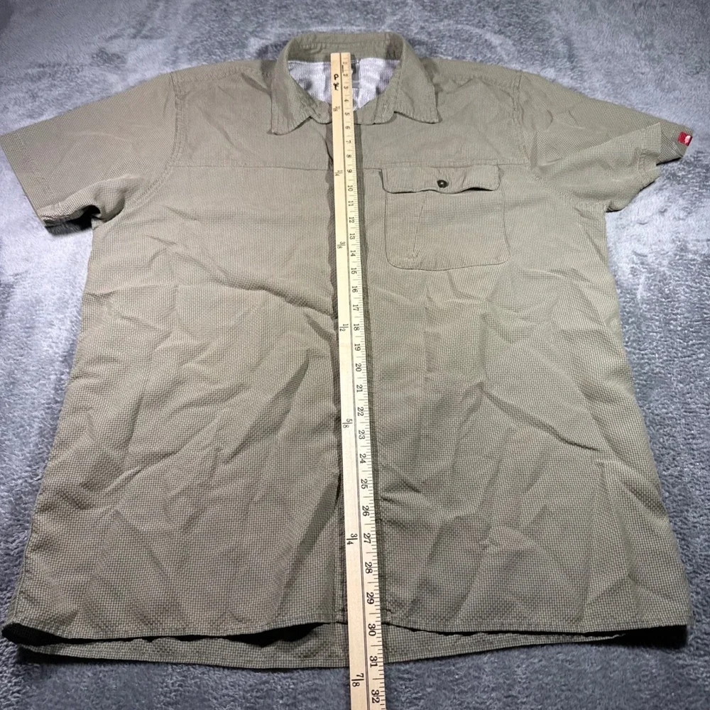 The North Face Mens XL Short Sleeve Button Down Shirt Dark Khaki Grid Hiking